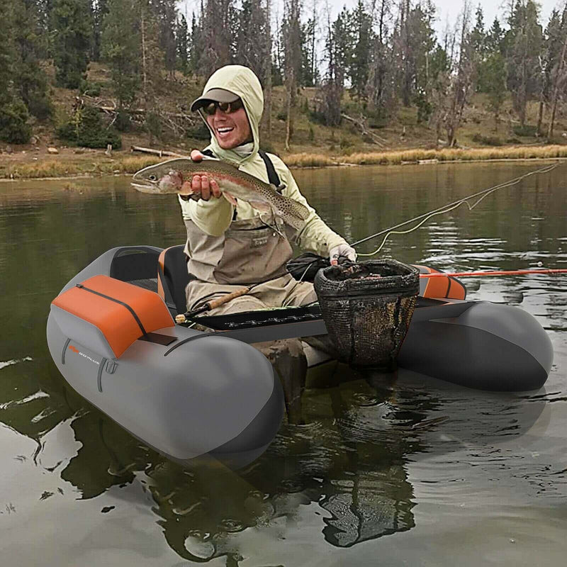*Inflatable Fishing Float Tube with Pump Storage Pockets and Fish Ruler - Gray