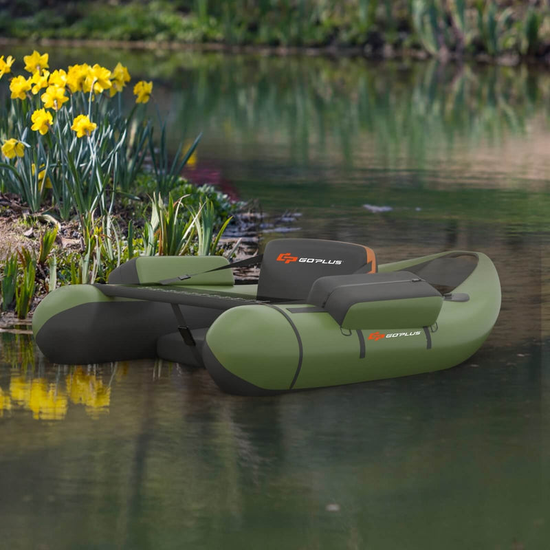 *Inflatable Fishing Float Tube with Pump Storage Pockets and Fish Ruler - Green