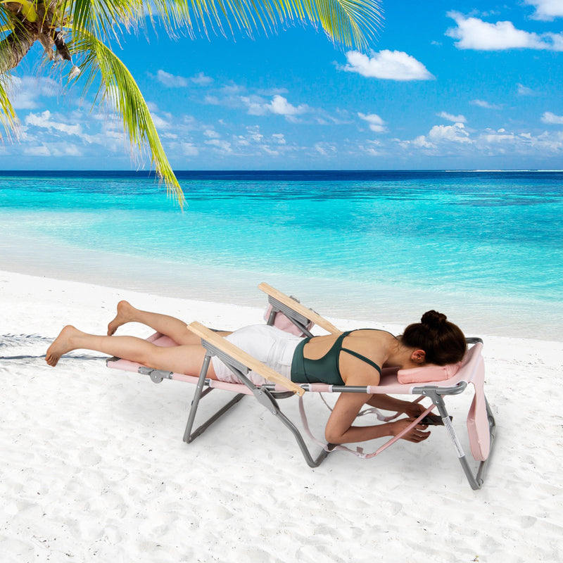 3-IN-1 Foldable Beach Chair with Footrest and Adjustable Backrest-Pink