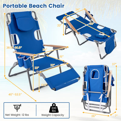 3-IN-1 Foldable Beach Chair with Footrest and Adjustable Backrest-Navy