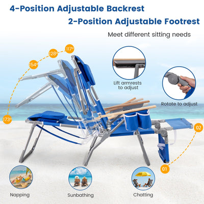 3-IN-1 Foldable Beach Chair with Footrest and Adjustable Backrest-Navy