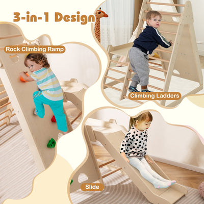 3-In 1 Jungle Gym Indoor Playground with Extended Slide for Toddlers-Natural
