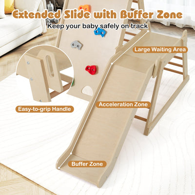 3-In 1 Jungle Gym Indoor Playground with Extended Slide for Toddlers-Natural