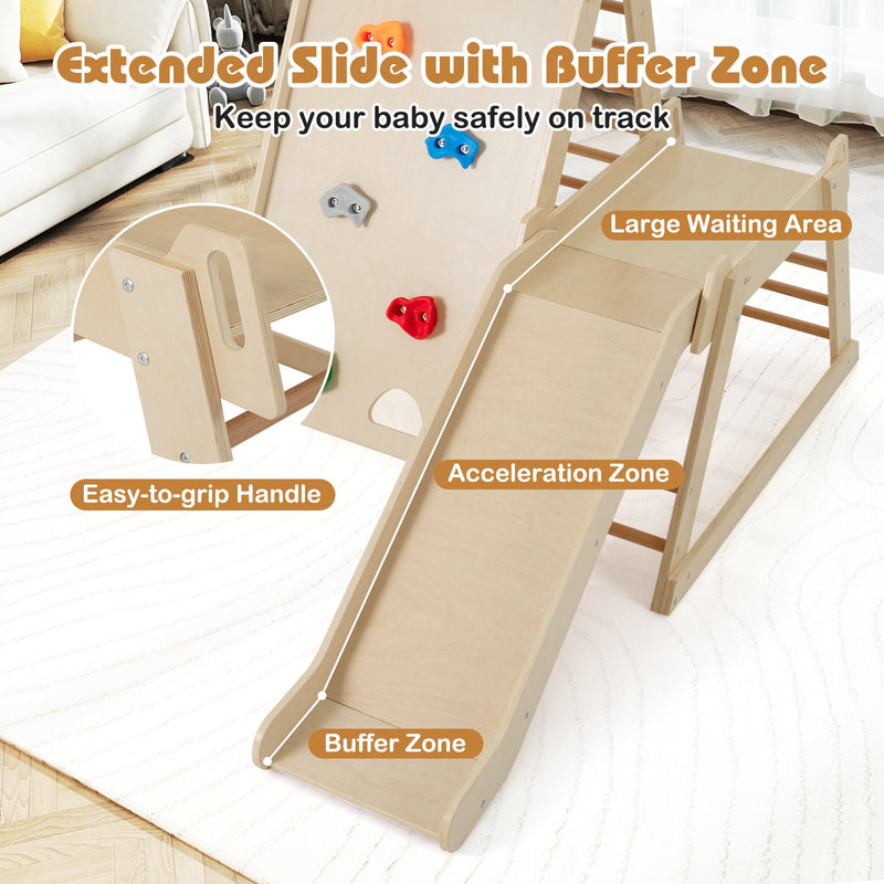 3-In 1 Jungle Gym Indoor Playground with Extended Slide for Toddlers-Natural