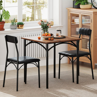 3-Piece Dining Table Set Square Kitchen Table and 2 Chairs for Dining Room-Rustic Brown