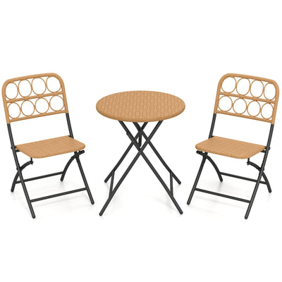 3 Piece Patio Bistro Set Folding Round Table and Chairs with Wicker Seat