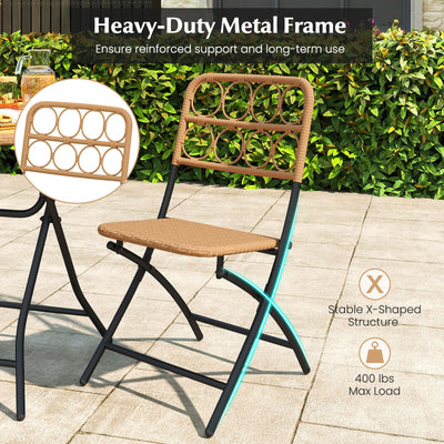 3 Piece Patio Bistro Set Folding Round Table and Chairs with Wicker Seat