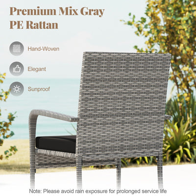 3 Piece Patio Furniture Set with Seat Cushions and Tempered Glass Tabletop for Balcony-Black