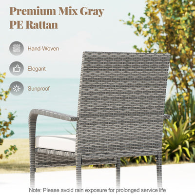 3 Piece Patio Furniture Set with Seat Cushions and Tempered Glass Tabletop for Balcony-White