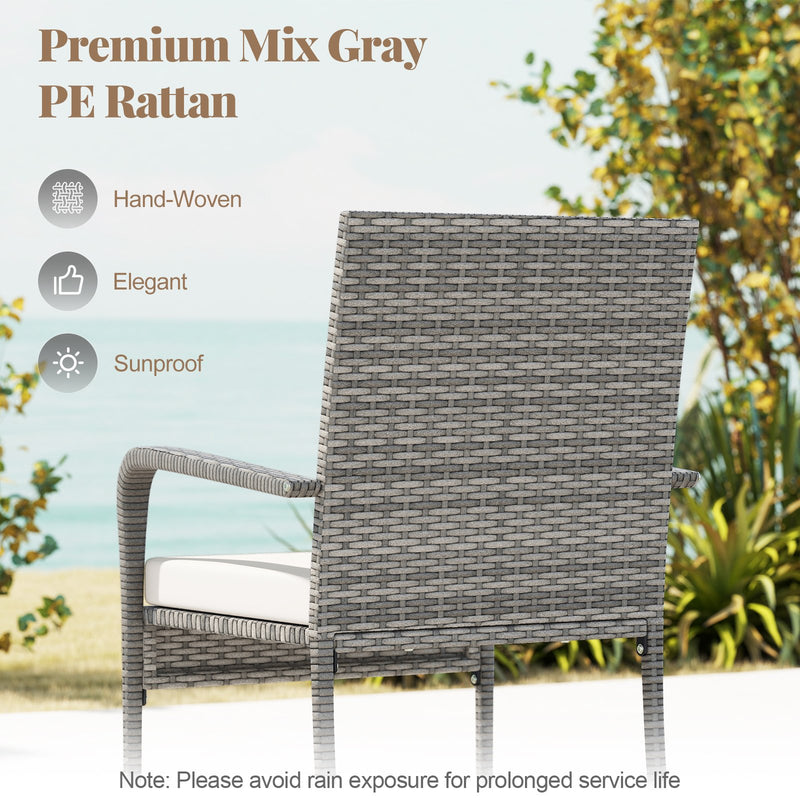3 Piece Patio Furniture Set with Seat Cushions and Tempered Glass Tabletop for Balcony-White