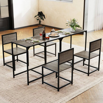 3 Pieces Dining Set Compact Table and 2 Chair with Metal Frame for Small Space-Oak