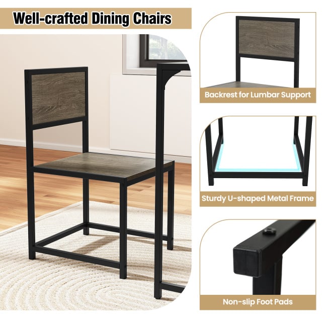3 Pieces Dining Set Compact Table and 2 Chair with Metal Frame for Small Space-Oak