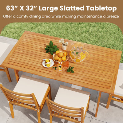 3 Pieces Patio Dining Set Acacia Wood Outdoor Rectangular Picnic Table and 2 Benches