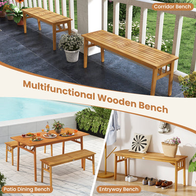 3 Pieces Patio Dining Set Acacia Wood Outdoor Rectangular Picnic Table and 2 Benches