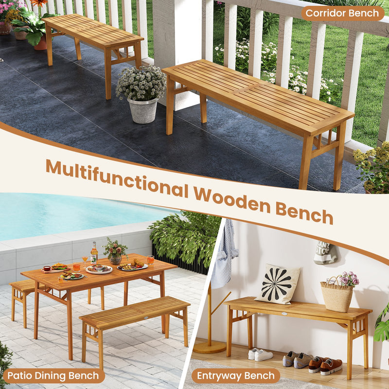 3 Pieces Patio Dining Set Acacia Wood Outdoor Rectangular Picnic Table and 2 Benches