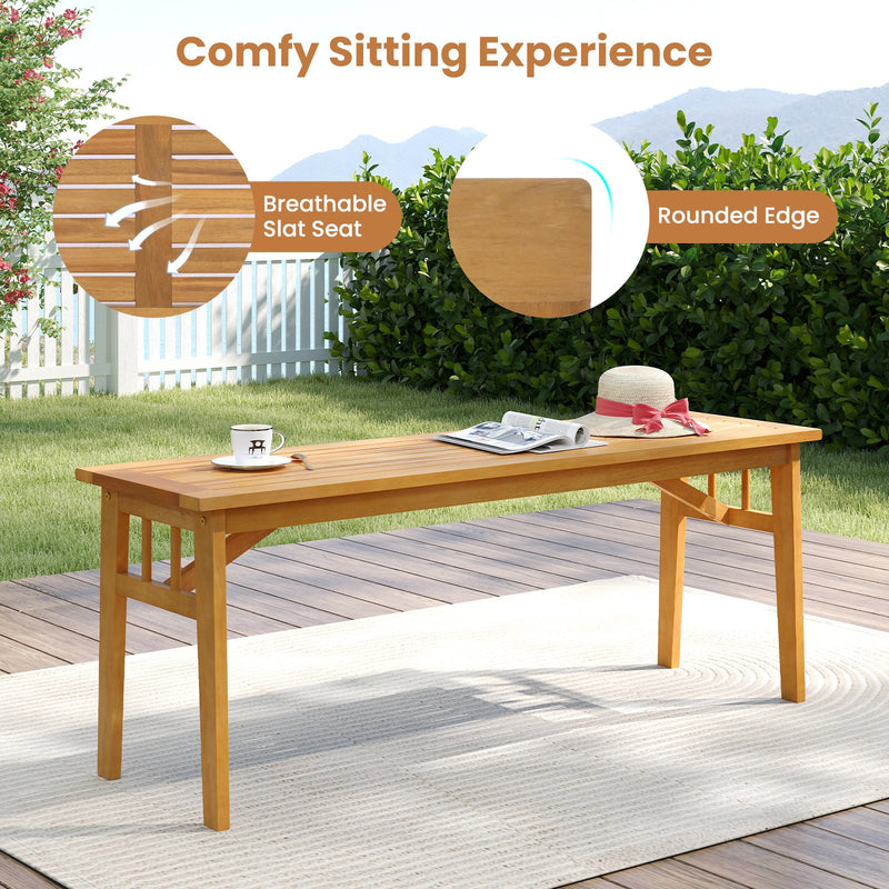 3 Pieces Patio Dining Set Acacia Wood Outdoor Rectangular Picnic Table and 2 Benches