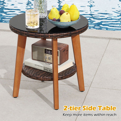 3 Pieces Patio Furniture Set with Tempered Glass Top Table and Soft Cushions-Off White