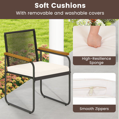 3 Pieces Patio Furniture Set PE Rattan Porch Chairs with Round Tempered Glass Top Table-White