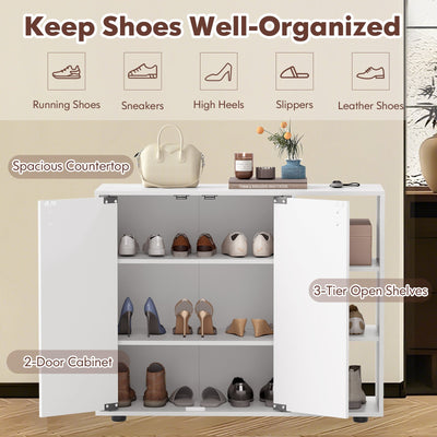 3-Tier Shoe Cabinet with Doors with Adjustable Open Shelves for Entryway-White