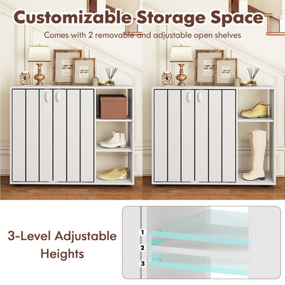 3-Tier Shoe Cabinet with Doors with Adjustable Open Shelves for Entryway-White