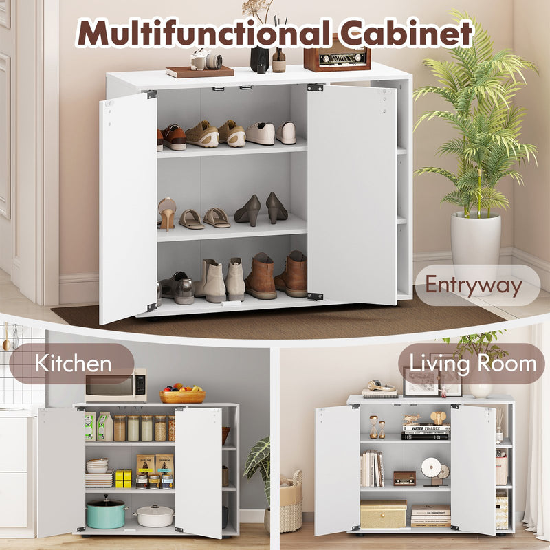 3-Tier Shoe Cabinet with Doors with Adjustable Open Shelves for Entryway-White