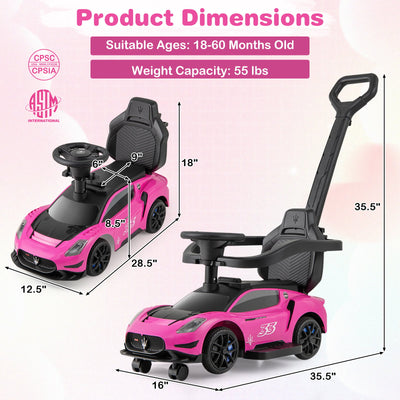 3-in-1 Ride on Push Car Maserati Licensed Sliding Car with Music-Pink
