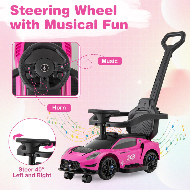 3-in-1 Ride on Push Car Maserati Licensed Sliding Car with Music-Pink