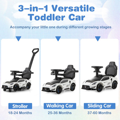 3-in-1 Ride on Push Car Maserati Licensed Sliding Car with Music-White