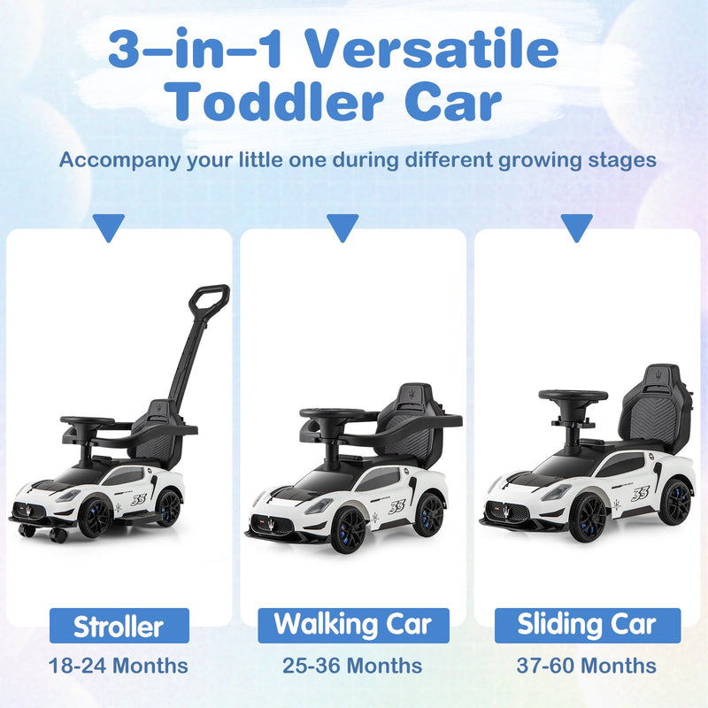 3-in-1 Ride on Push Car Maserati Licensed Sliding Car with Music-White