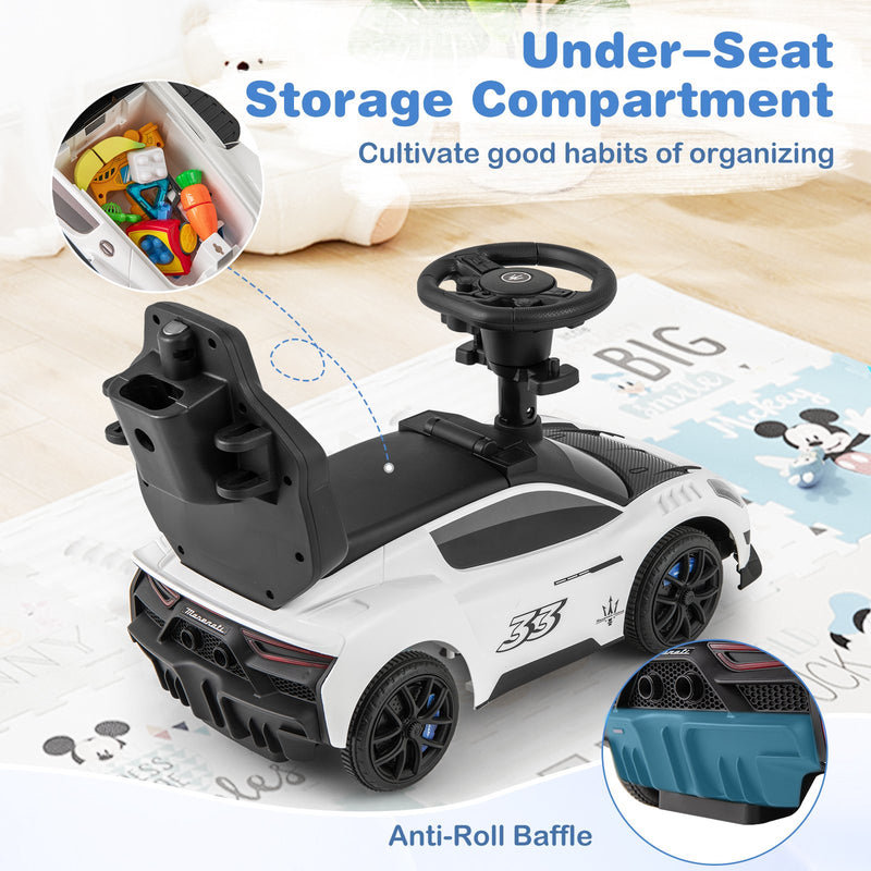 3-in-1 Ride on Push Car Maserati Licensed Sliding Car with Music-White
