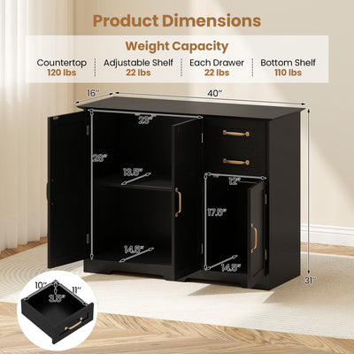40 Inch Modern Kitchen Sideboard Buffet Cabinet with 2 Drawers and Adjustable Shelf-Black