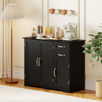 40 Inch Modern Kitchen Sideboard Buffet Cabinet with 2 Drawers and Adjustable Shelf-Black