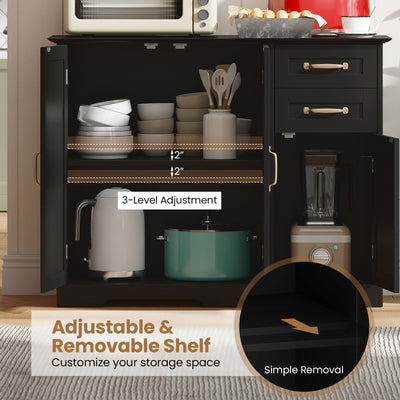 40 Inch Modern Kitchen Sideboard Buffet Cabinet with 2 Drawers and Adjustable Shelf-Black