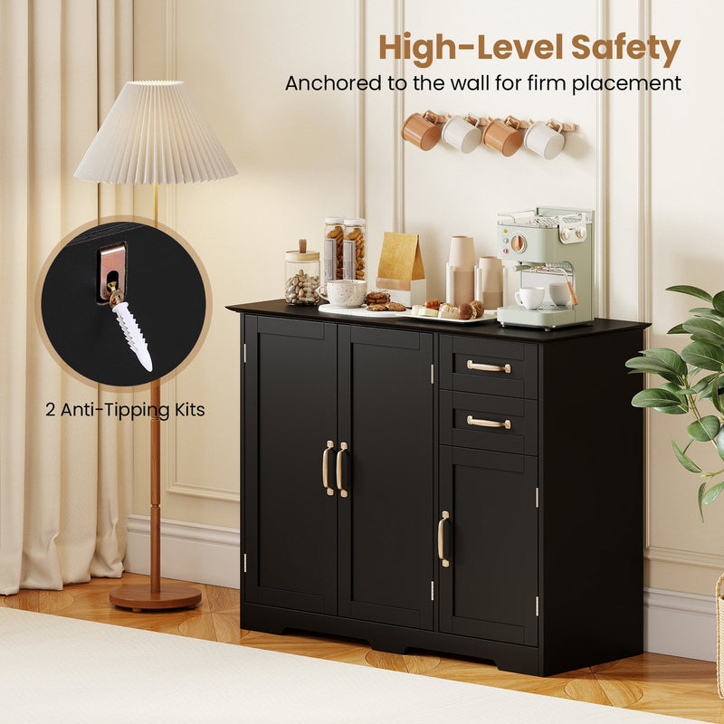 40 Inch Modern Kitchen Sideboard Buffet Cabinet with 2 Drawers and Adjustable Shelf-Black