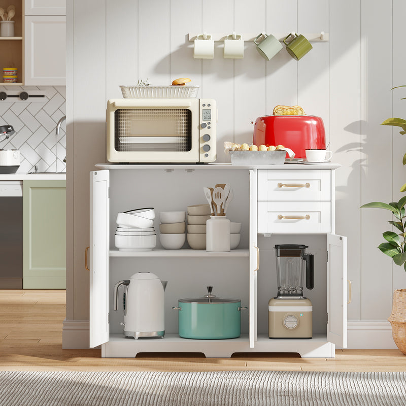 40 Inch Modern Kitchen Sideboard Buffet Cabinet with 2 Drawers and Adjustable Shelf-White