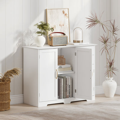 40 Inch Modern Kitchen Sideboard Buffet Cabinet with 2 Drawers and Adjustable Shelf-White