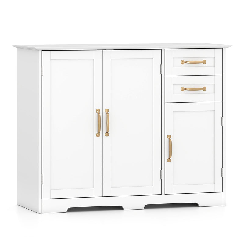 40 Inch Modern Kitchen Sideboard Buffet Cabinet with 2 Drawers and Adjustable Shelf-White