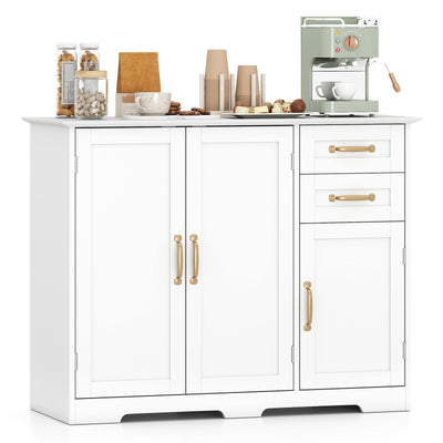 40 Inch Modern Kitchen Sideboard Buffet Cabinet with 2 Drawers and Adjustable Shelf-White