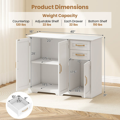40 Inch Modern Kitchen Sideboard Buffet Cabinet with 2 Drawers and Adjustable Shelf-White