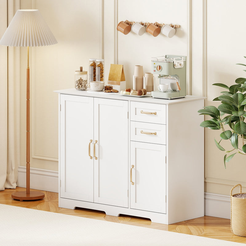 40 Inch Modern Kitchen Sideboard Buffet Cabinet with 2 Drawers and Adjustable Shelf-White