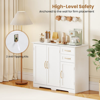 40 Inch Modern Kitchen Sideboard Buffet Cabinet with 2 Drawers and Adjustable Shelf-White