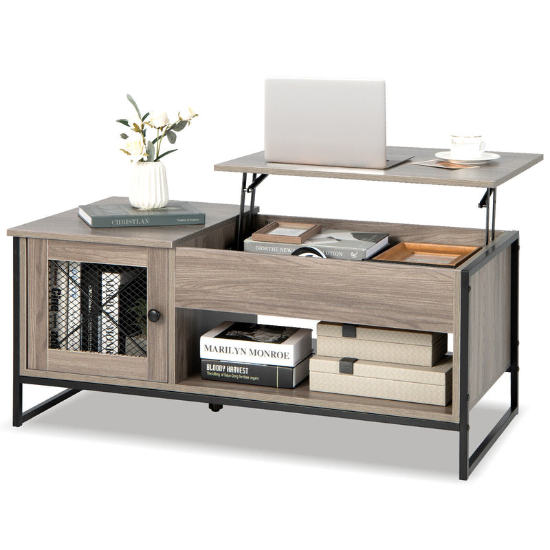 42 Inch Lift Top Coffee Table with Storage and Hidden Compartment-Gray