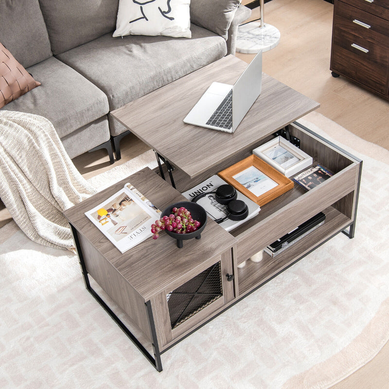 42 Inch Lift Top Coffee Table with Storage and Hidden Compartment-Gray