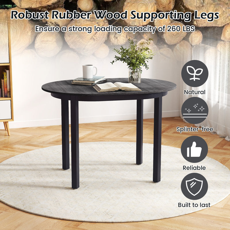 43 Inch Wooden Dining Table with Rubber Wood Legs for 2-4 People-Black