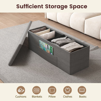 43 Inches Folding Storage Ottoman Bench Linen End of Bed Bench with Padded Seat-Dark Gray