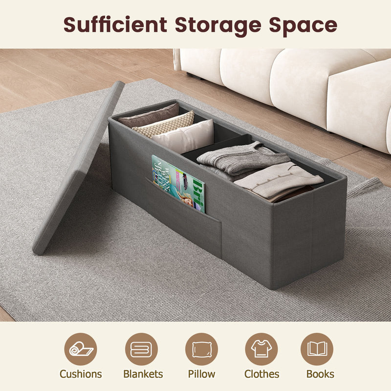43 Inches Folding Storage Ottoman Bench Linen End of Bed Bench with Padded Seat-Dark Gray