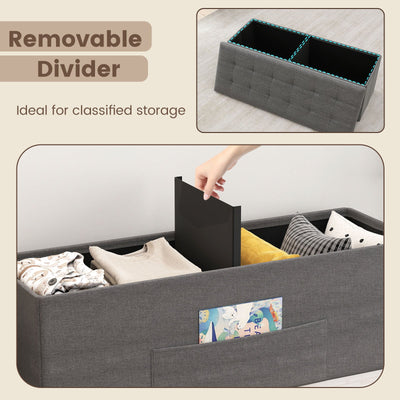 43 Inches Folding Storage Ottoman Bench Linen End of Bed Bench with Padded Seat-Dark Gray