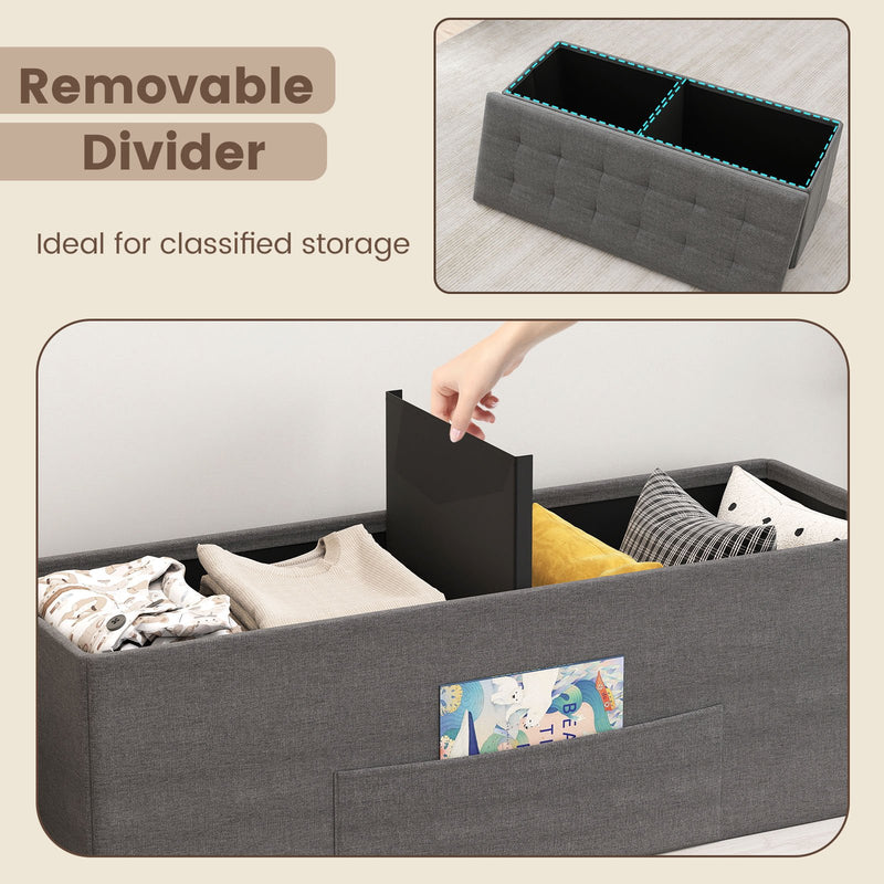 43 Inches Folding Storage Ottoman Bench Linen End of Bed Bench with Padded Seat-Dark Gray