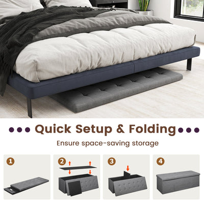 43 Inches Folding Storage Ottoman Bench Linen End of Bed Bench with Padded Seat-Dark Gray