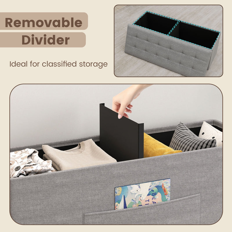 43 Inches Folding Storage Ottoman Bench Linen End of Bed Bench with Padded Seat-Light Gray